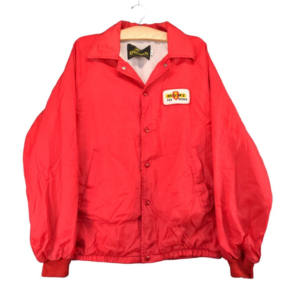 Vintage K-Products Moews Corn Seed Jacket Mens Large Long Sleeve Red Made USA